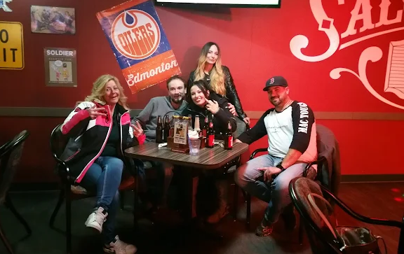 A happy group of friends out at Kicks Saloon