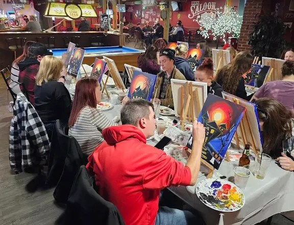 A busy paint night at Kicks Saloon